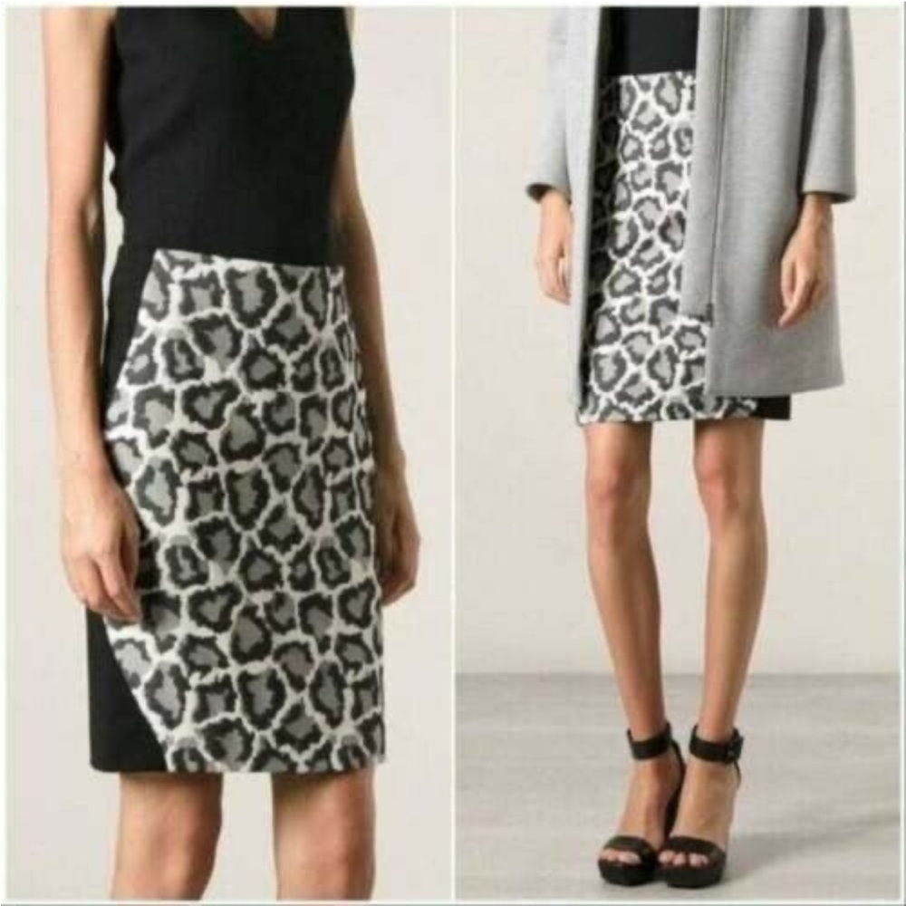 Diane Von Furstenberg Leopard Print Black Cotton Blend Stretch Pencil Skirt - 2